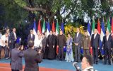 زیورآلات عجیب همسر رئیس‌جمهور نیکاراگوئه در مراسم استقبال از رئیسی!